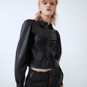 NWOT Zara Black Faux Leather Cropped Jacket  XXL